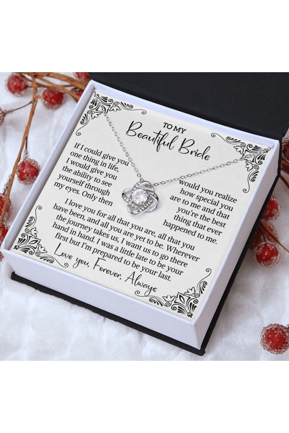 To My Bride Gift From Groom, Wedding Day Bride From Groom, Groom To Future Wife Gift Wedding Day, From Groom To Bride_ Love Knot, Gold Love Knot Necklace