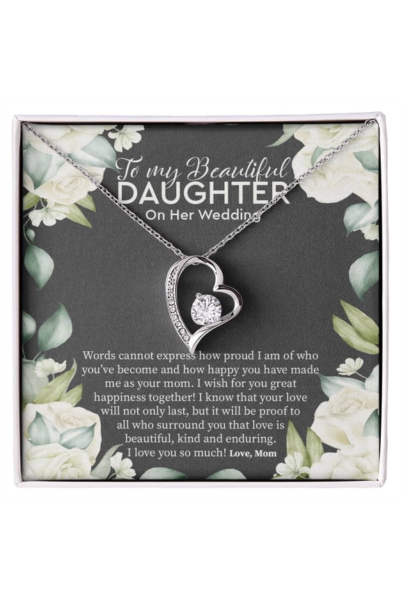 Bride Gift From Mom To Daughter On Wedding Day, Wedding Necklace Gift To Daughter, Gift For Daughter From Mother, Christmas Gifts - Forever Love Necklace - White Gold or Yellow Gold - Gift Box