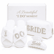 Zeokiar Bride to Be Gift Set Bridal Shower Gifts Wedding Gifts for Bride, Engagement Gift for Her, Bachelor Party Gifts, Makeup Bag, Slippers, Hair Clip