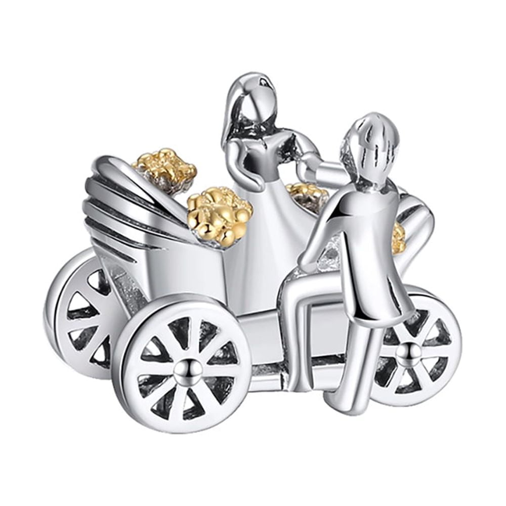 Bride Groom Carriage Wedding Charm European Bead Sterling Silver Ginger Lyne Collection