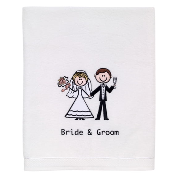 Bride & Groom Embroidered Bath Towel - White
