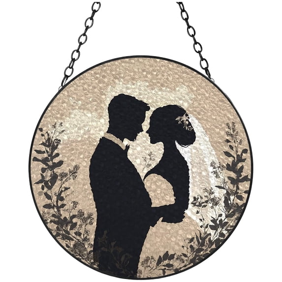 Bride and Groom Wedding Stained Glass Suncatcher Colored Handmade Window Hangings Glass Suncatcher Crafts Kits for Indoor Garden Christmas Decor and Memorial 16x16cm(5)