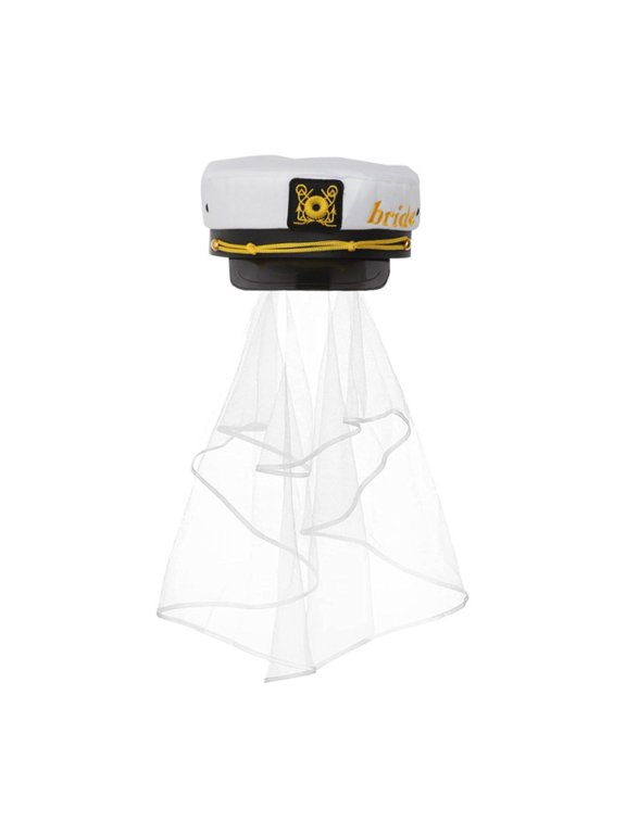 Bride Hat, Bridal Sailor Cap with , Fancy Dress Skipper Cap, Ladies Hats for Night Club Pub Engagement Beach Party Nautical Party Style A