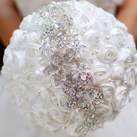 Bride Holding Flowers, Romantic Wedding Colorful Rose Bride's Bouquet, Purple Pink Bridal Bouquets (White)