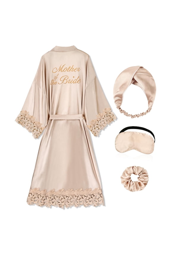 Bride Lace Kimono Robe – Embroidered Satin Wedding Robe Complete Set with Eye Mask
