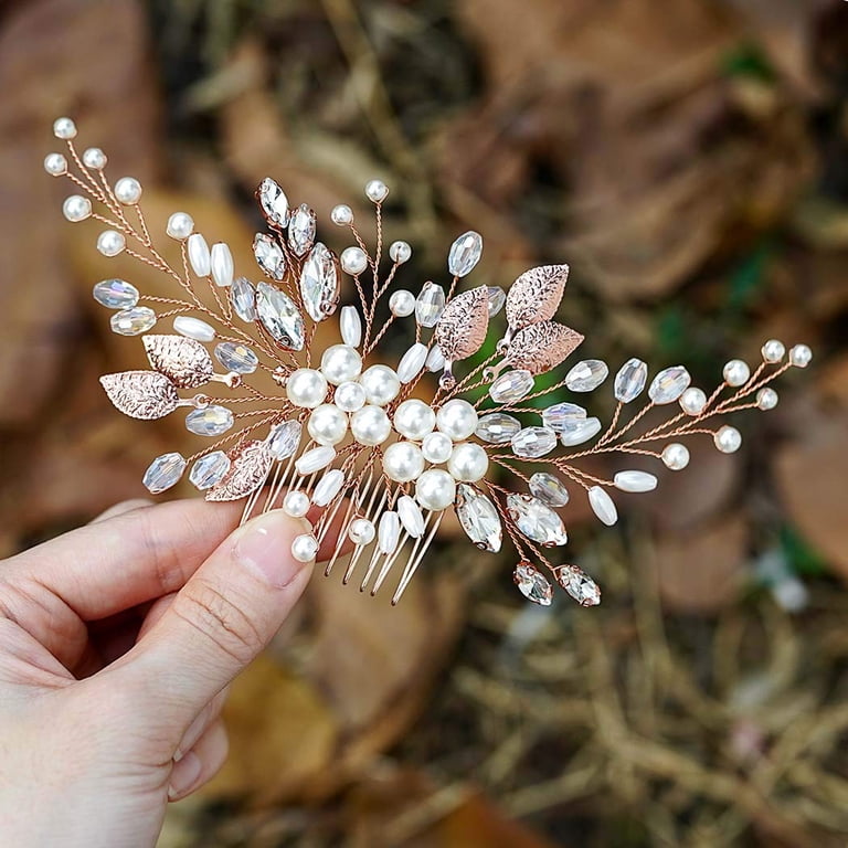 Wedding Hair Comb Pearl Flower Leaf Bridal Hair Pieces Hair Accessories Amazon.com : Latious Silver Flower Wedding Hair Comb Pearl  main image 2