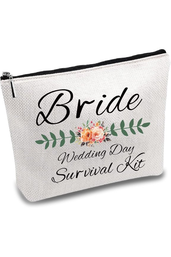 Bride Makeup Bag Bride Wedding Bag Polycotton Cosmetic Multi-Purpose Makeup Bag with Zipper Bridal Shower Gifts Canvas Party Travel Pouch Bags