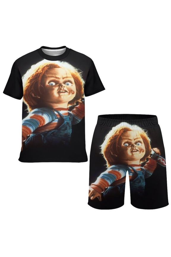 Bride Of Chucky Boys Girls Short Sleeve Mesh T-Shirt And Shorts Outfit Set Summer Clothes Set for Kids