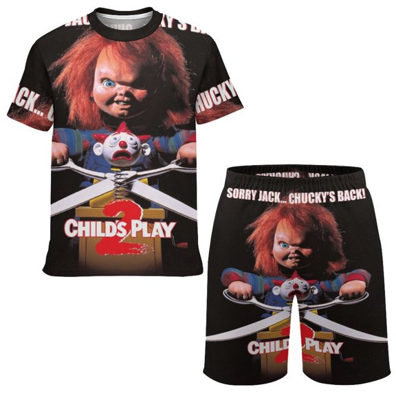 Bride Of Chucky Boys Girls Short Sleeve Mesh T-Shirt And Shorts Outfit Set Summer Clothes Set for Kids