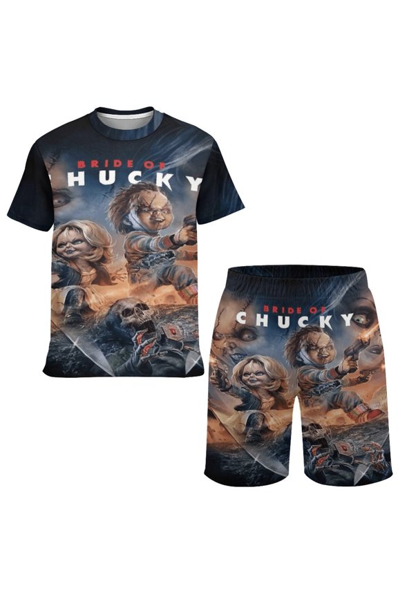 Bride Of Chucky Boys Girls Short Sleeve Mesh T-Shirt And Shorts Outfit Set Summer Clothes Set for Kids