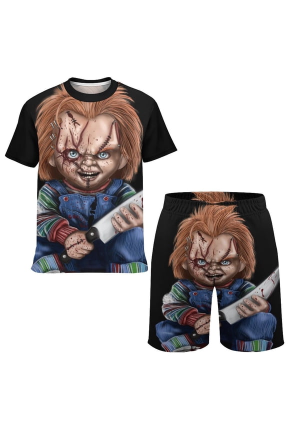 Bride Of Chucky Boys Girls Short Sleeve Mesh T-Shirt And Shorts Outfit Set Summer Clothes Set for Kids