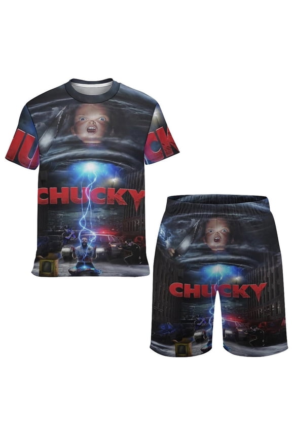 Bride Of Chucky Boys Girls Short Sleeve Mesh T-Shirt And Shorts Outfit Set Summer Clothes Set for Kids