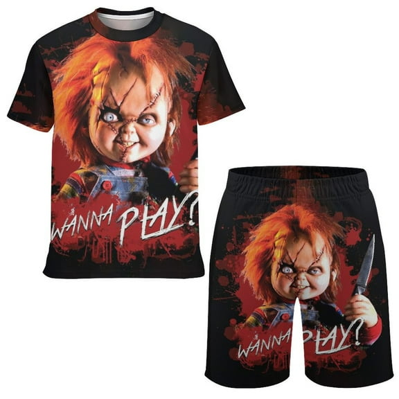 Bride Of Chucky Boys Girls Short Sleeve Mesh T-Shirt And Shorts Outfit Set Summer Clothes Set for Kids