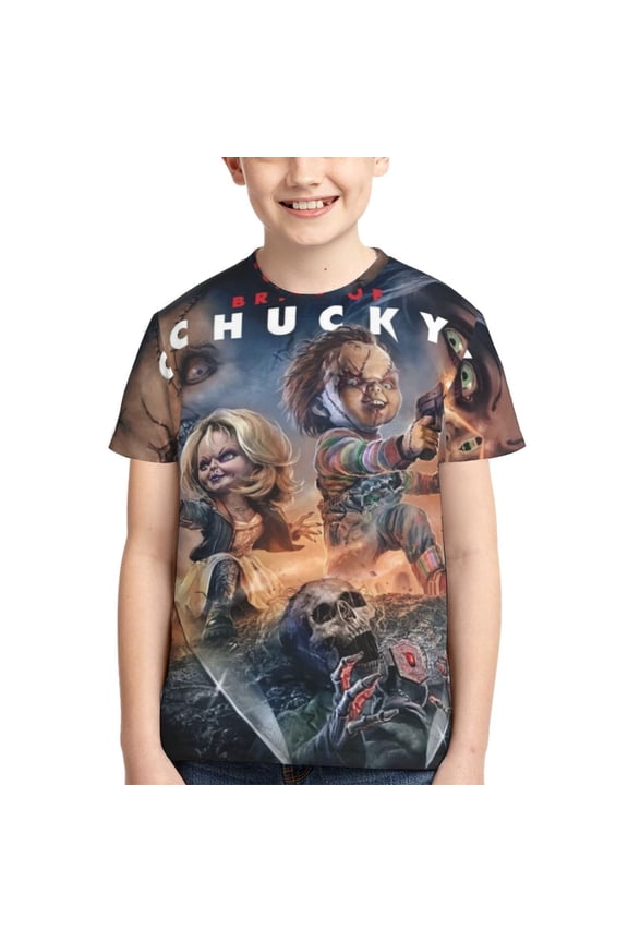 Bride Of Chucky Boys Girls T-Shirt 3d Print Graphic Short Sleeve Tee Shirt Tops For Kids Teens