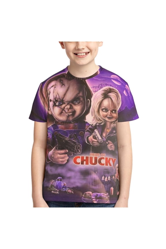 Bride Of Chucky Boys Girls T-Shirt 3d Print Graphic Short Sleeve Tee Shirt Tops For Kids Teens