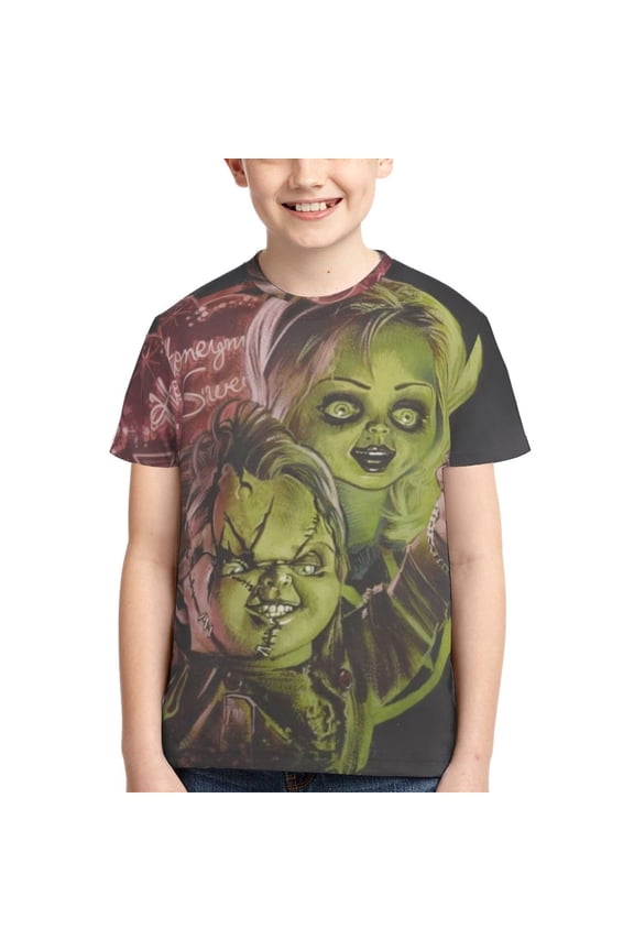 Bride Of Chucky Boys Girls T-Shirt 3d Print Graphic Short Sleeve Tee Shirt Tops For Kids Teens