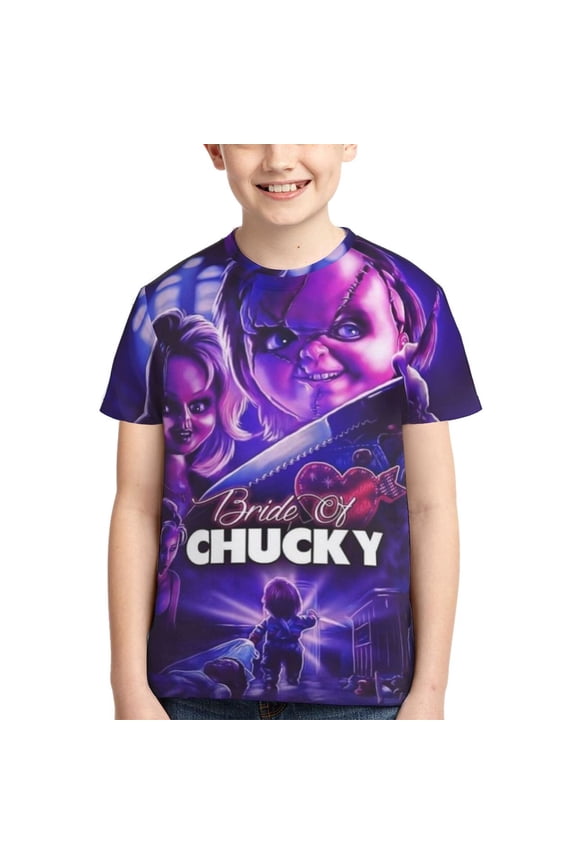 Bride Of Chucky Boys Girls T-Shirt 3d Print Graphic Short Sleeve Tee Shirt Tops For Kids Teens