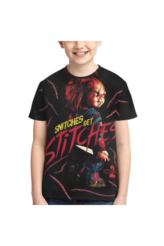 Bride Of Chucky Boys Girls T-Shirt 3d Print Graphic Short Sleeve Tee Shirt Tops For Kids Teens