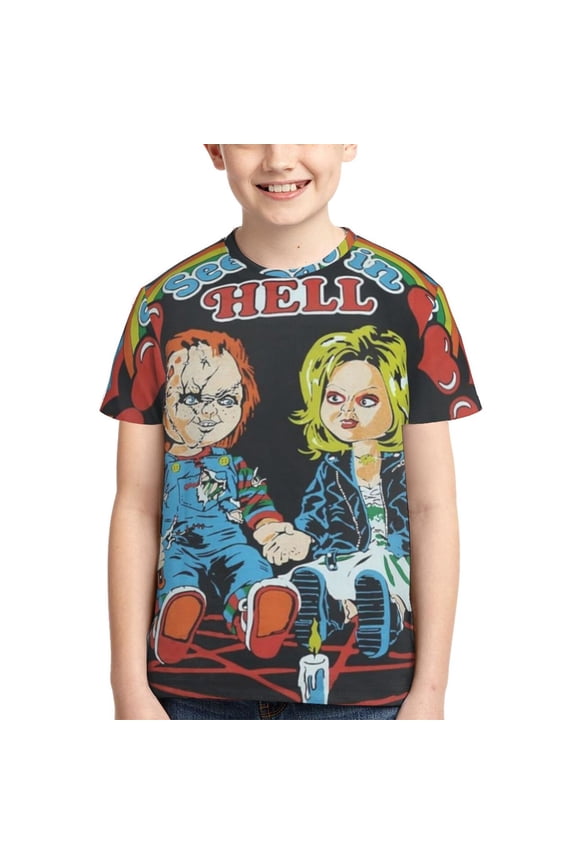 Bride Of Chucky Boys Girls T-Shirt 3d Print Graphic Short Sleeve Tee Shirt Tops For Kids Teens