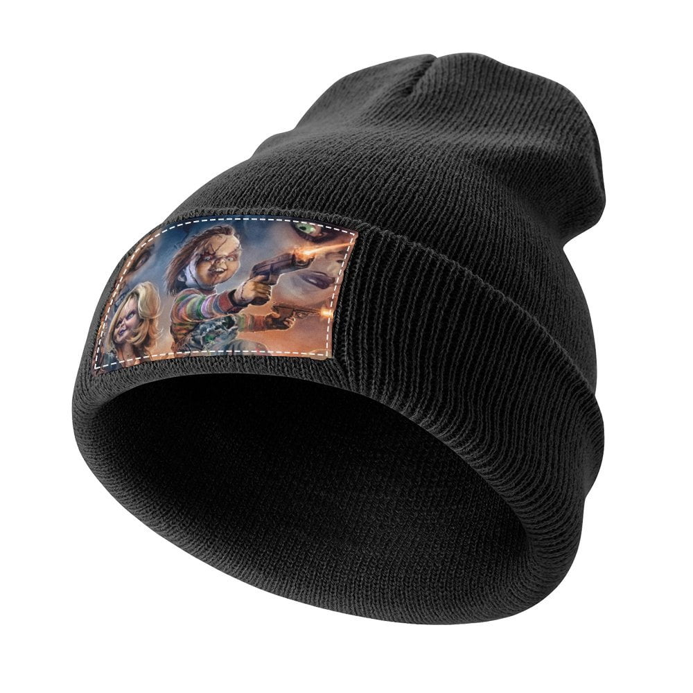 Koesnbre Black Embroidered Beanie Hat - Smiley Face Knit Winter Hat For Men & Women