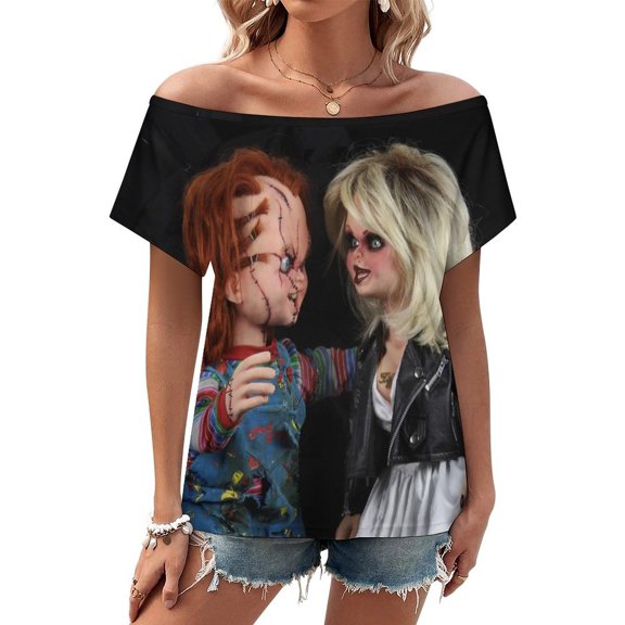 Bride Of Chucky Horror Women's T Shirt Short Sleeve Off Shoulder Tee Shirt Tops 3D Printing Summer Soft Comfortable T-Shirt