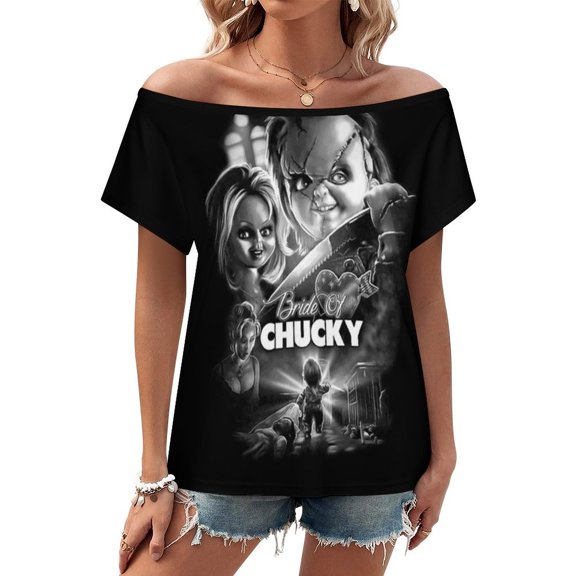 Bride Of Chucky Women's T Shirt Short Sleeve Off Shoulder Tee Shirt Tops 3D Printing Summer Soft Comfortable T-Shirt