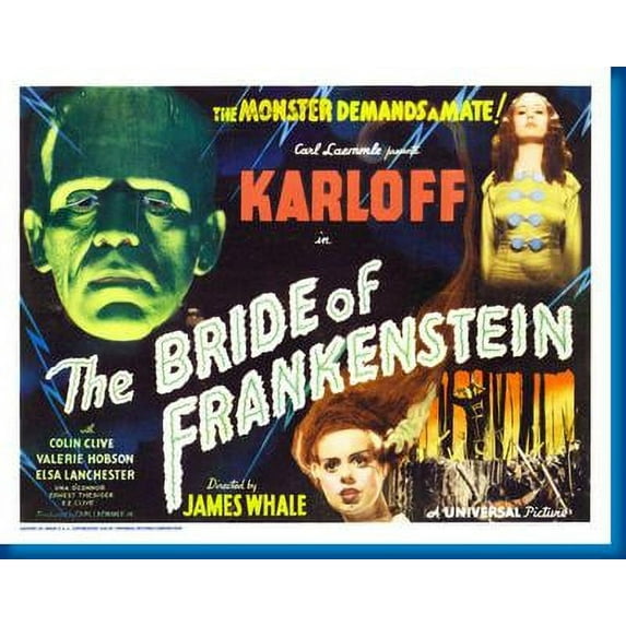 Bride Of Frankenstein Movie Poster 16in x 24in 16x24 Multi-Color Square Adults Western Graphic