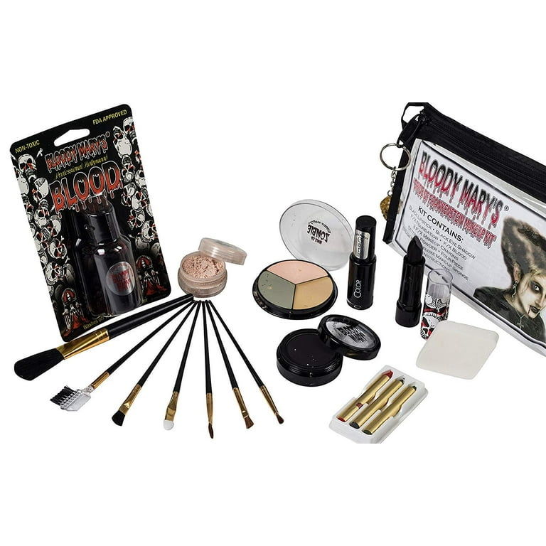 Bride Of Frankenstein Special Effects Makeup Kit By Bloody Mary -  Professional Halloween Monster SFX Makeup - Includes Lipstick, Foundation,  Setting Powder, 3 Crayons, 4 Brushes, Eye Shadow & Sponge 