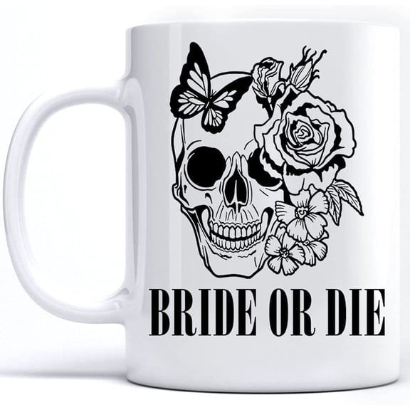 Bride Or Die Halloween Bachelorette Bride Skull for Women Ceramic Graphic Coffee Mug White 11oz