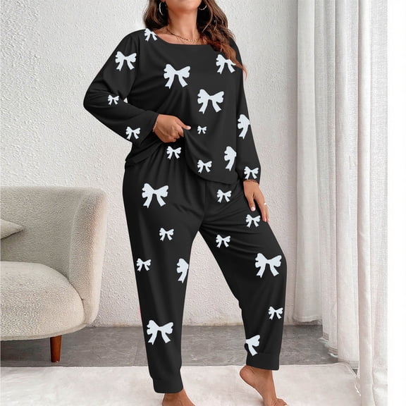 Bride Pajama Set Plus Size Womens Valentine's Pajama Sets Cute Printed Long Sleeve Shirt with Jogger Pants Soft Sleepwear Pajamas for Ladies Gifts Black XXL