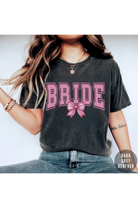 Bride Shirt Pink Purple Street Style Bow Tee, Bachelorette Party , Trendy Bride To Be Shirt, Glitter Wedding Tee For Bridal Squad