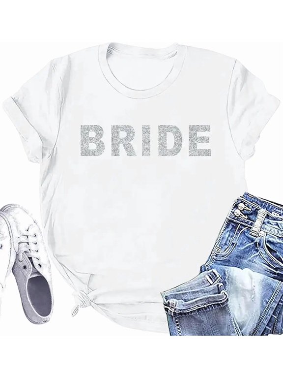 Bride Shirt for Women Engaged Shirt Bachelorette Party Shirts Bride Crew Short Sleeve Bridal Shower Tee Tops