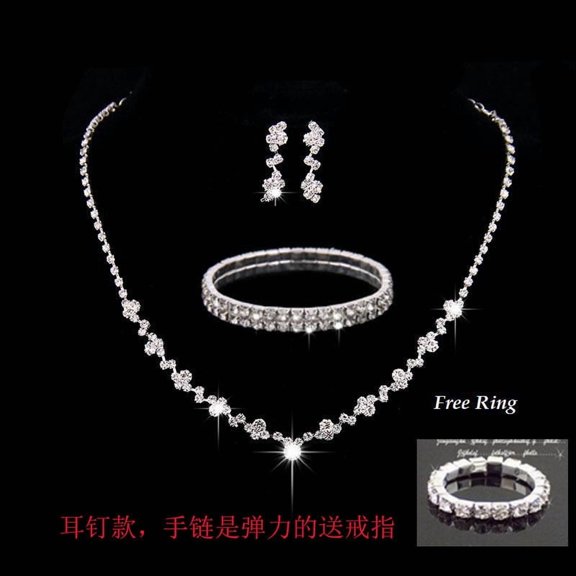 Bride Silver Bridal Necklace Earrings Set Crystal Bridal Wedding Jewelry Set Rhinestone Choker Necklace for Women and Brides