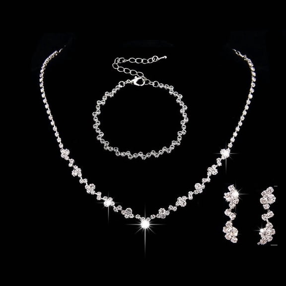 Bride Silver Bridal Necklace Earrings Set Crystal Bridal Wedding Jewelry Set Rhinestone Choker Necklace for Women and Brides
