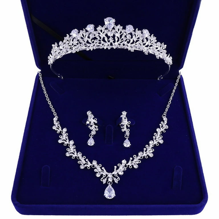 希少 ozwrt gold silver set Bride Silver/Gold Necklace Earrings Crown Set Crystal Bridal