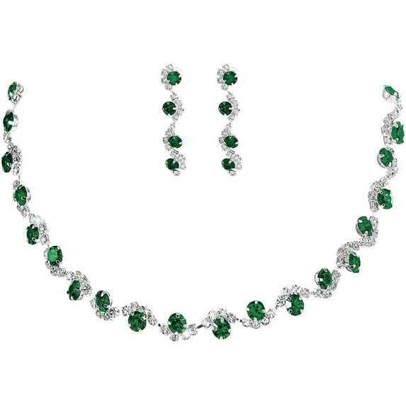 Bride Silver Necklace Earrings Set Crystal Bridal Wedding Jewelry Set Rhinestone Choker Necklace for Women and Brides