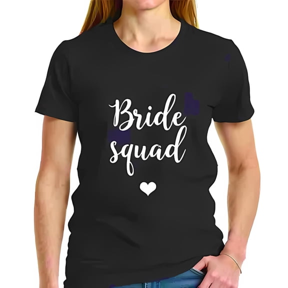 Bride Squad Cotton Short Sleeve T-Shirt - Elegant White Script on Black Perfect for Bridesmaids & Wedding Celebrations