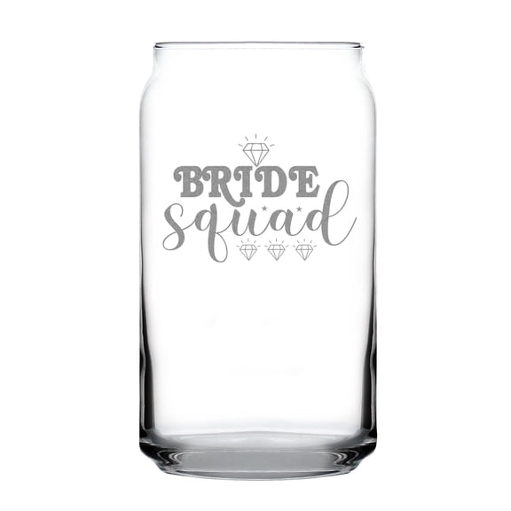 Bride Squad Hand Engraved 16oz Can Shaped Pint Glass, Etched Bridal Party Favor, Bachelorette , Custom Wedding Glassware