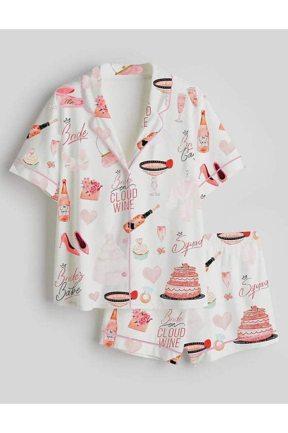 Bride Squad Pajama Set – Bridal Party Button-Up Short Sleeve Sleepwear with Shorts, Bachelorette Loungewear Gift