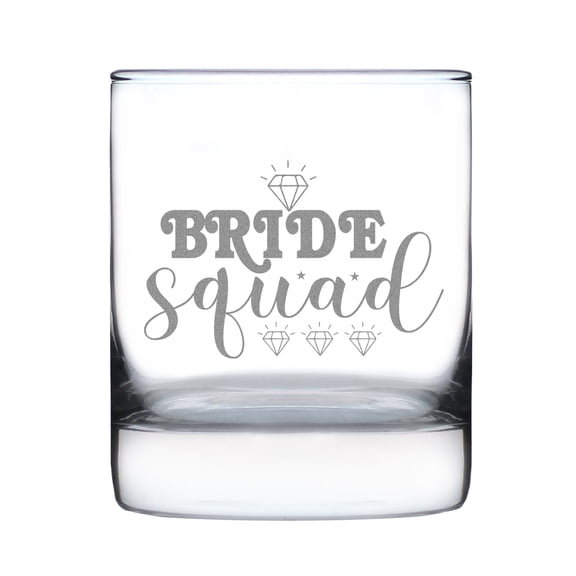 Bride Squad Rocks Glass Hand Engraved 10oz, Bridal Party Favor, Etched Glass, Wedding , Custom