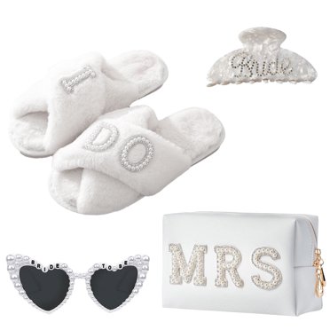 Bride To Be Gift Set Wedding Gifts - Makeup Bag, Slippers, Hair Clip, Sunglasses