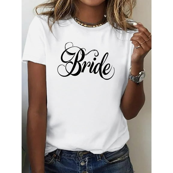 Women’s Bridal Letter Print Crew Neck Tee – Spring/Summer Casual Short Sleeve Tops