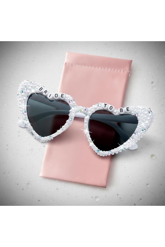 Bride To Be Sunglasses - Rhinestone Pearl Heart Shaped Sunglasses