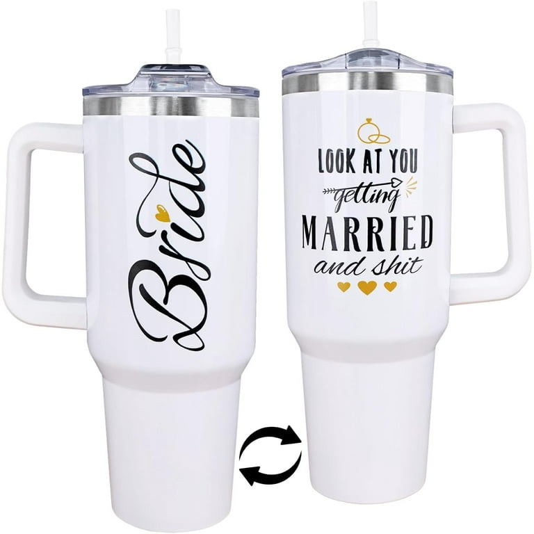 Bride Tumbler 40 oz, Bride Gifts for Wedding Day, Bachelorette Party Gifts for Bride, White Bride Cup Water Bottle Tumbler with Straw and Lid