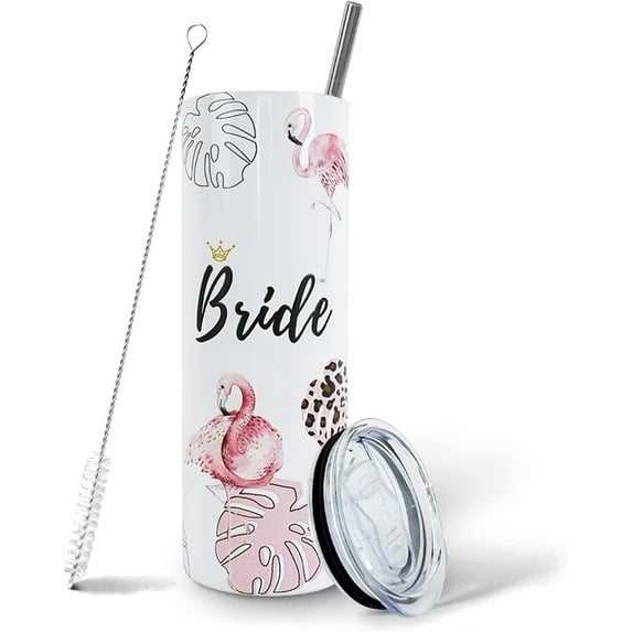 Bride Tumbler With Lid and Straw,Wife Bridesmaid Wedding Bridal Tribe Party Gifts for Women,20 OZ White Stainless Steel Insulated Tumbler