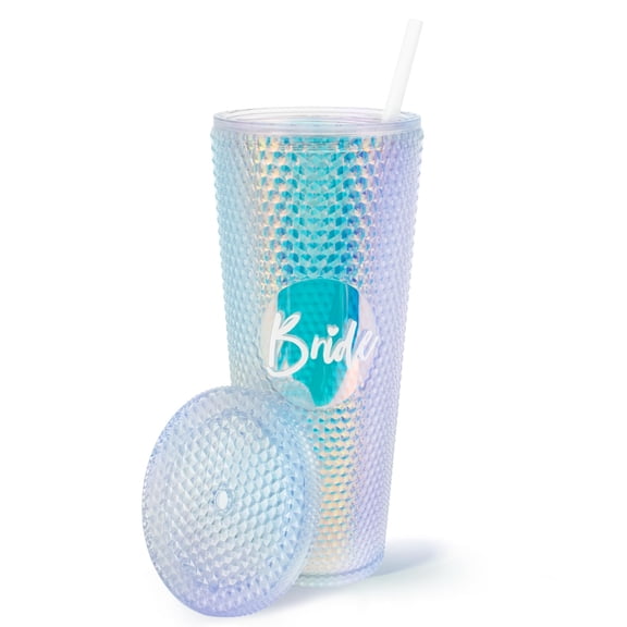 Bride Tumbler with Sequin Design and Straw 24OZ Double-Layer Plastic Cup