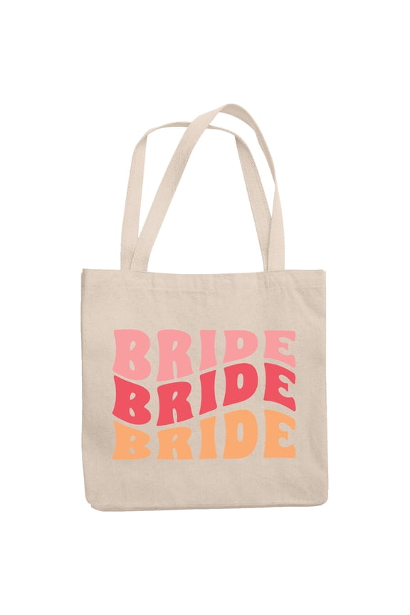 Bride, Wedding, Bride-To-Be, Fiancee or Bridal Shower Themed, Groovy Retro Wavy Text Merch Gift, 12oz Canvas Tote Bag