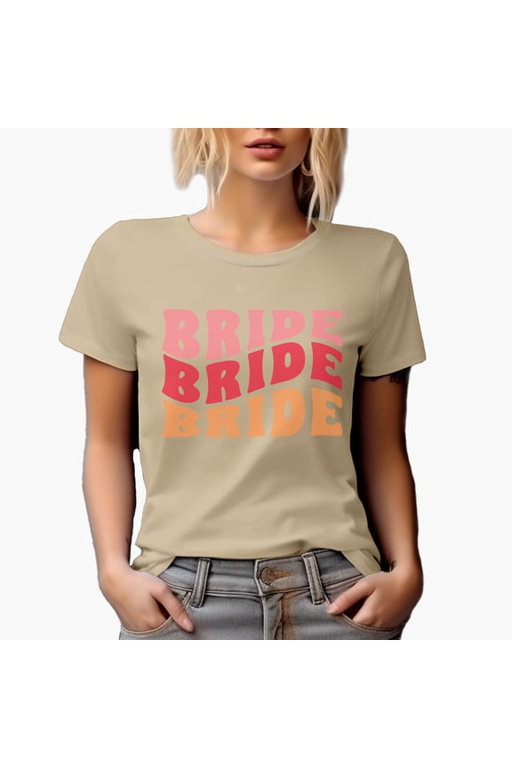 Bride, Wedding, Bride-To-Be, Fiancee or Bridal Shower Themed, Groovy Retro Wavy Text Merch Gift, Tan T-Shirt, XL
