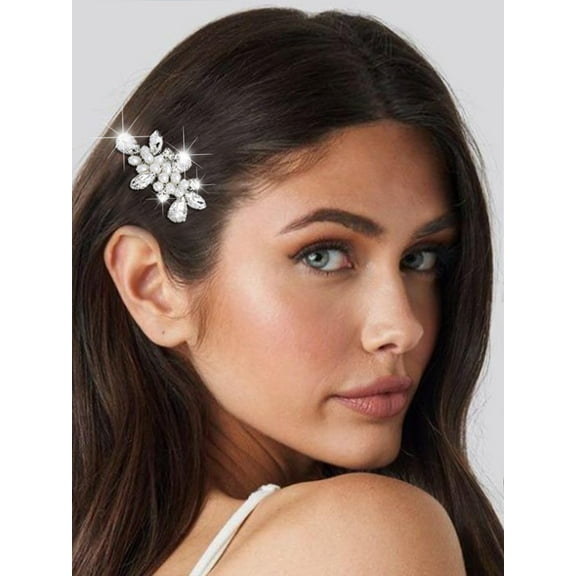 Bride Wedding Crystal Hair Comb Silver Pearl Hair Piece Rhinestone Bridal Hair Accessories for Women and Girls