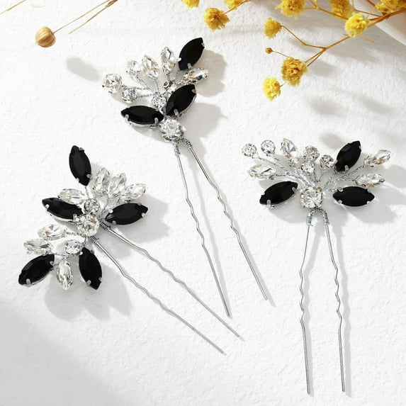 Bride Wedding Crystal Hair Pins Flower Bridal Hair Pieces Wedding Hair Accessories for Women and Girls Pack of 3 (Gold)